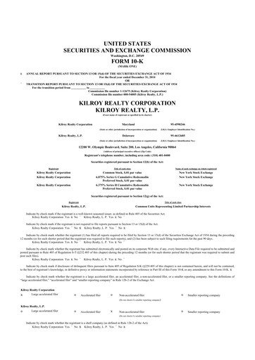 Thumbnail Kilroy Realty 10-K Annual Report 