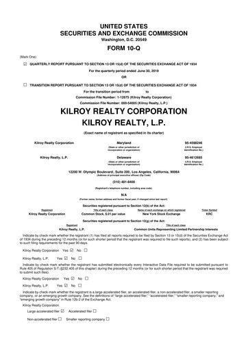 Thumbnail Kilroy Realty 10-Q Quarterly Report FY 