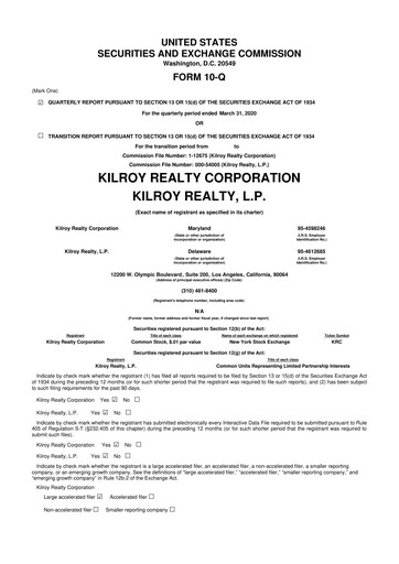Thumbnail Kilroy Realty 10-Q Quarterly Report FY 