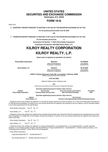 Thumbnail Kilroy Realty 10-Q Quarterly Report FY 