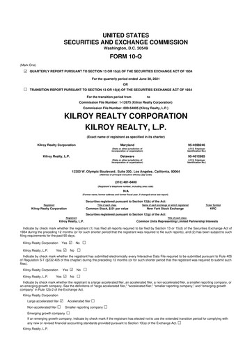 Thumbnail Kilroy Realty 10-Q Quarterly Report FY 