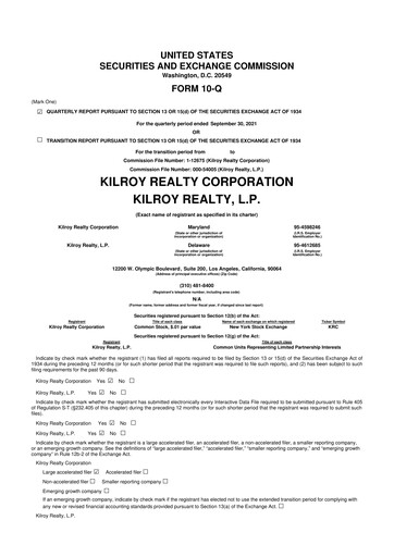 Thumbnail Kilroy Realty 10-Q Quarterly Report FY 