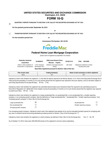 Thumbnail Freddie Mac
 10-Q Quarterly Report FY2019 