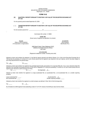 Thumbnail Aaon 10-Q Quarterly Report FY 