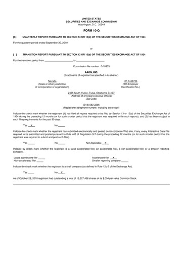 Thumbnail Aaon 10-Q Quarterly Report FY 