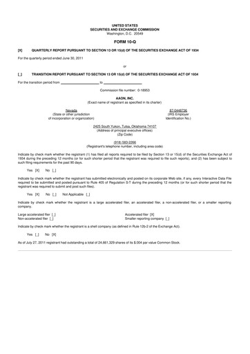 Thumbnail Aaon 10-Q Quarterly Report FY2011 