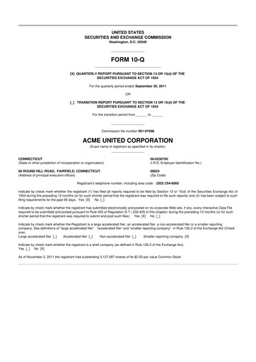 Vorschaubild Acme United 10-Q Quartalsbericht 2011 