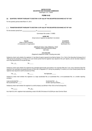 Thumbnail Aaon 10-Q Quarterly Report FY2013 