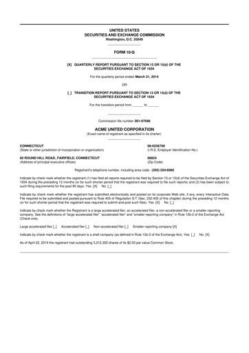 Vorschaubild Acme United 10-Q Quartalsbericht 2014 