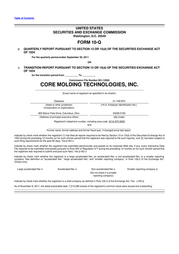 Thumbnail Core Molding Technologies 10-Q Quarterly Report FY2011 