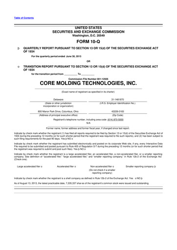 Thumbnail Core Molding Technologies 10-Q Quarterly Report FY2012 