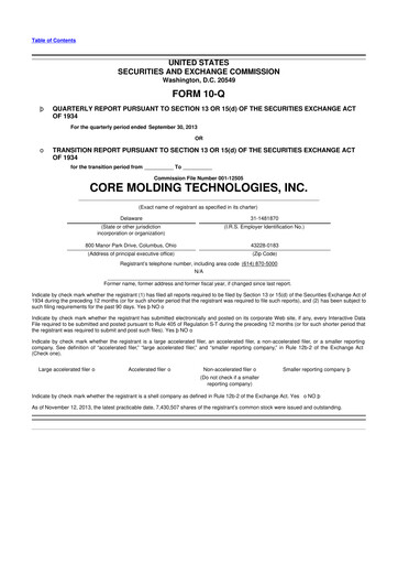Thumbnail Core Molding Technologies 10-Q Quarterly Report FY2013 