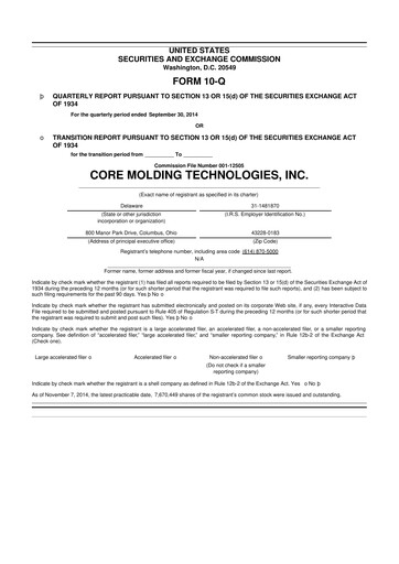 Thumbnail Core Molding Technologies 10-Q Quarterly Report FY2014 