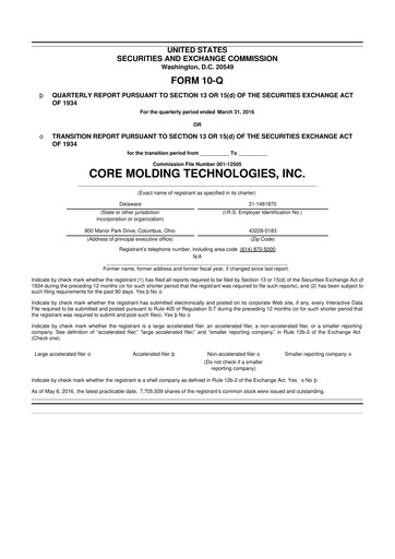 Thumbnail Core Molding Technologies 10-Q Quarterly Report FY2015 