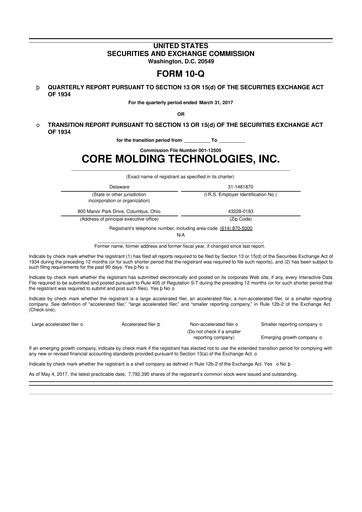 Thumbnail Core Molding Technologies 10-Q Quarterly Report FY2017 