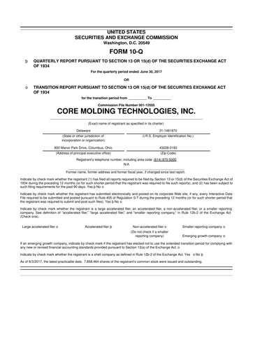 Thumbnail Core Molding Technologies 10-Q Quarterly Report FY2017 