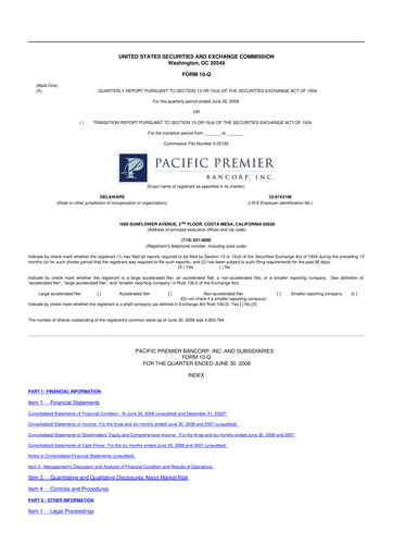 Thumbnail Pacific Premier Bancorp
 10-Q Quarterly Report FY 