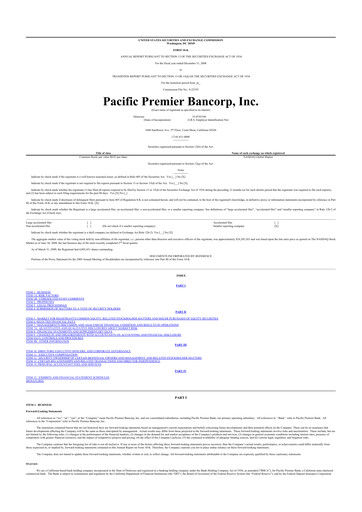 Thumbnail Pacific Premier Bancorp
 10-K Annual Report 