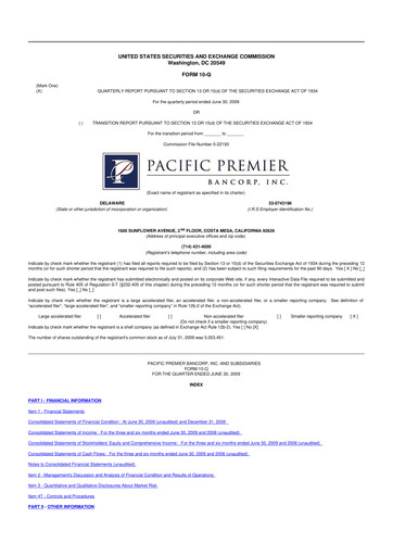 Thumbnail Pacific Premier Bancorp
 10-Q Quarterly Report FY 