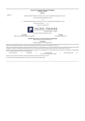 Thumbnail Pacific Premier Bancorp
 10-Q Quarterly Report FY 