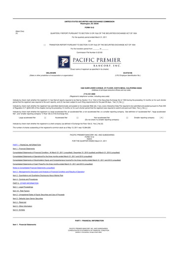 Thumbnail Pacific Premier Bancorp
 10-Q Quarterly Report FY 