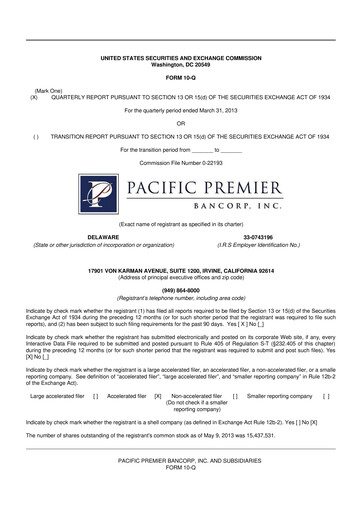 Thumbnail Pacific Premier Bancorp
 10-Q Quarterly Report FY2013 