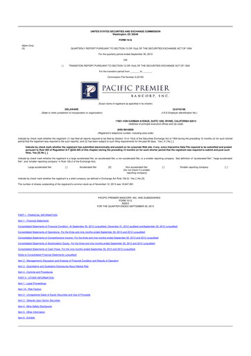 Thumbnail Pacific Premier Bancorp
 10-Q Quarterly Report FY2013 