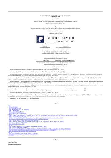 Thumbnail Pacific Premier Bancorp
 10-K Annual Report 2013