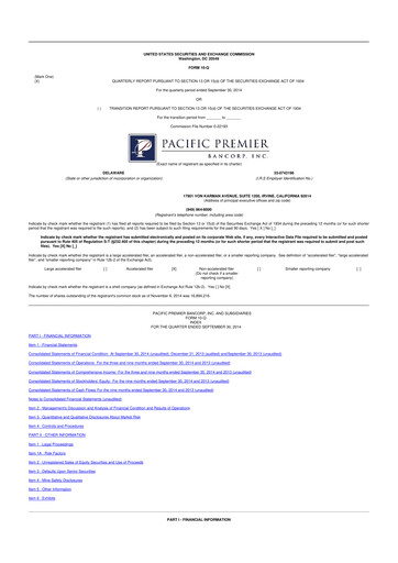 Thumbnail Pacific Premier Bancorp
 10-Q Quarterly Report FY2014 