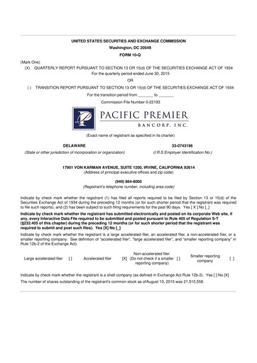 Thumbnail Pacific Premier Bancorp
 10-Q Quarterly Report FY2015 