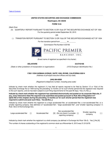 Thumbnail Pacific Premier Bancorp
 10-Q Quarterly Report FY2015 