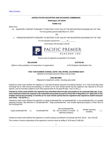 Thumbnail Pacific Premier Bancorp
 10-Q Quarterly Report FY2016 