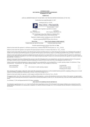 Thumbnail Pacific Premier Bancorp
 10-K Annual Report 2017