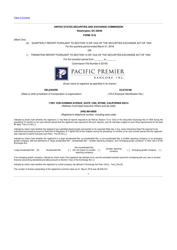 Thumbnail Pacific Premier Bancorp
 10-Q Quarterly Report FY2018 