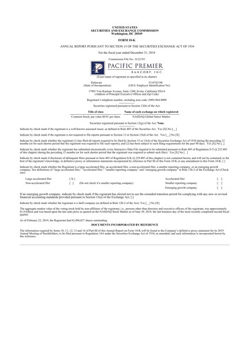 Thumbnail Pacific Premier Bancorp
 10-K Annual Report 2018