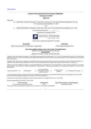 Thumbnail Pacific Premier Bancorp
 10-Q Quarterly Report FY2019 