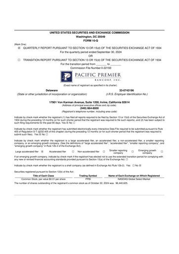 Thumbnail Pacific Premier Bancorp
 10-Q Quarterly Report FY2024 