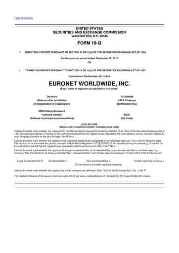 Vorschaubild Euronet Worldwide
 10-Q Quartalsbericht 2012 