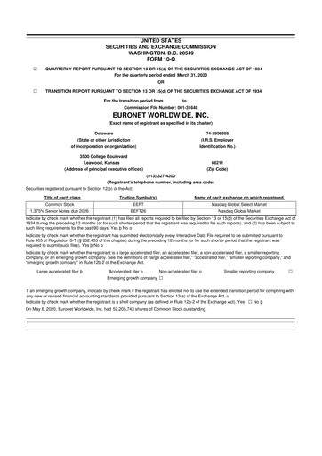 Vorschaubild Euronet Worldwide
 10-Q Quartalsbericht 2020 