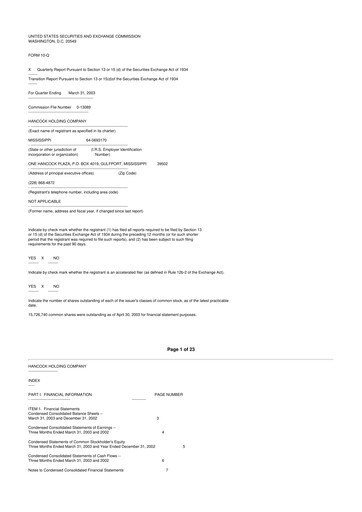Thumbnail Hancock Whitney 10-Q Quarterly Report FY 