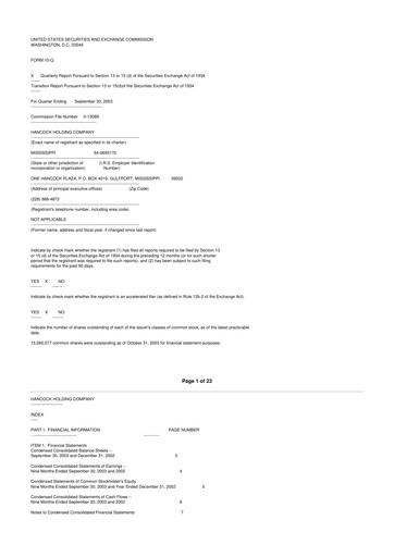 Thumbnail Hancock Whitney 10-Q Quarterly Report FY 
