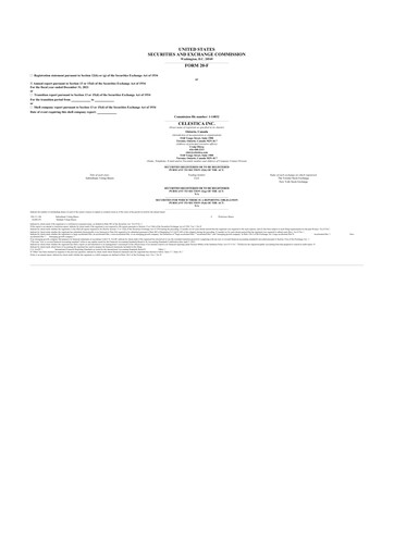 Thumbnail Celestica 20-F Annual Report 2021