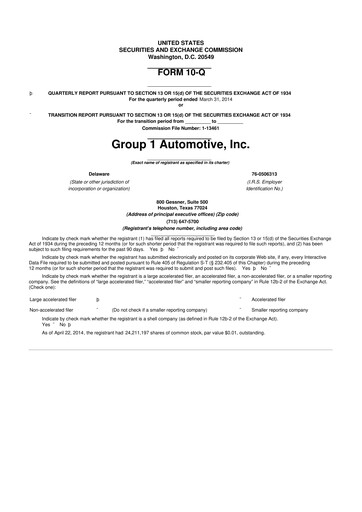Miniature Group 1 Automotive 10-Q Rapport trimestriel 2014 