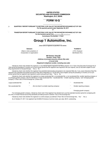 Miniature Group 1 Automotive 10-Q Rapport trimestriel 2017 
