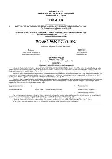 Miniature Group 1 Automotive 10-Q Rapport trimestriel 2018 