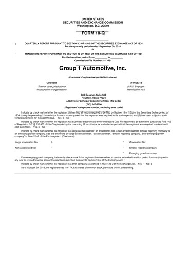 Miniature Group 1 Automotive 10-Q Rapport trimestriel 2018 