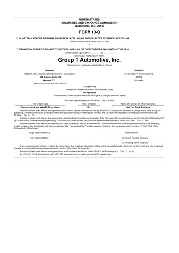 Miniature Group 1 Automotive 10-Q Rapport trimestriel 2019 