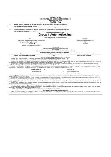 Miniature Group 1 Automotive 10-K Rapport annuel 2025