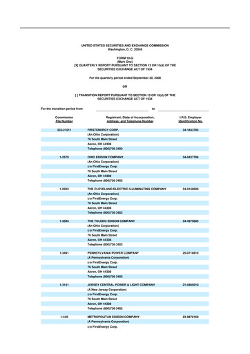 Thumbnail FirstEnergy 10-Q Quarterly Report FY 