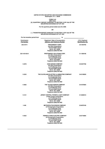 Thumbnail FirstEnergy 10-Q Quarterly Report FY 